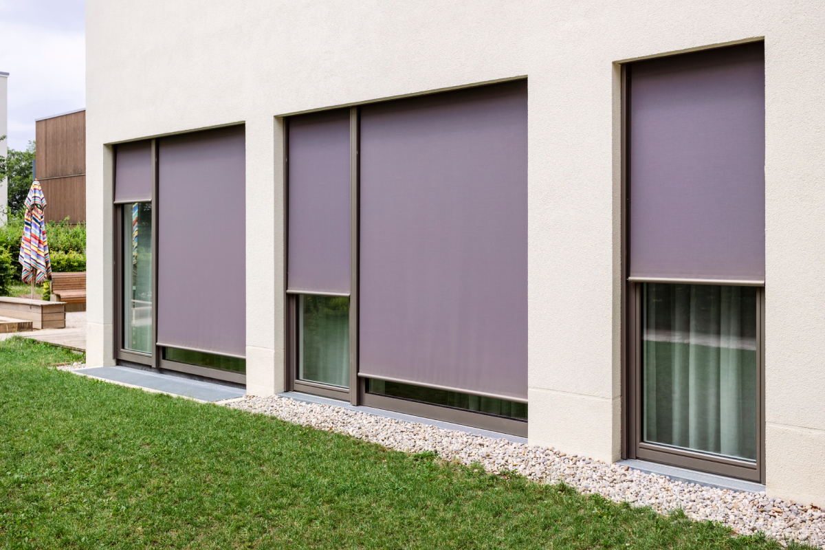 Outdoor shades on the exterior of a home
